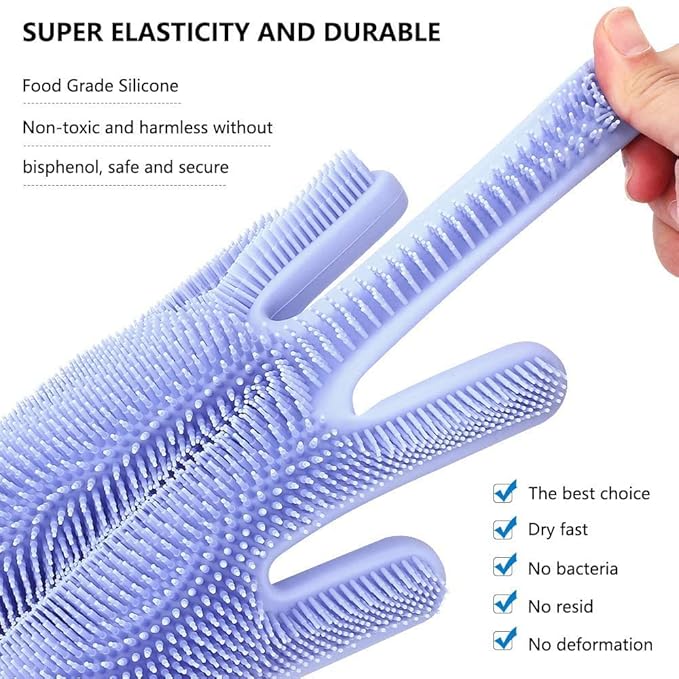 Silicone Non-Slip | Dish Washing | Pet Grooming |  Magic Latex Scrubbing Gloves for Household Cleaning | Great for Protecting Hands