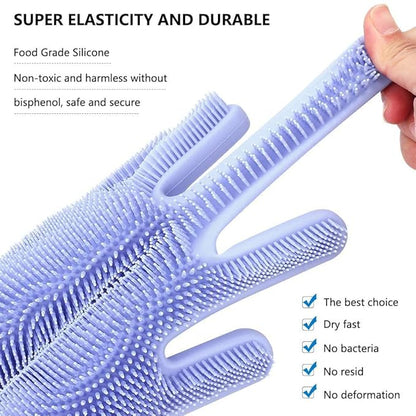 Silicone Non-Slip | Dish Washing | Pet Grooming |  Magic Latex Scrubbing Gloves for Household Cleaning | Great for Protecting Hands