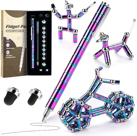 Magnetic Pen – Rainbow Color Fidget Pen with Magnetic Balls, Multifunction Stress Relief Ballpoint Pen & Decompression Toy Gift for Kids (8–15), Boys, Girls, Men & Women