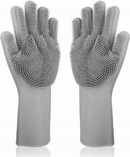 Silicone Non-Slip | Dish Washing | Pet Grooming |  Magic Latex Scrubbing Gloves for Household Cleaning | Great for Protecting Hands