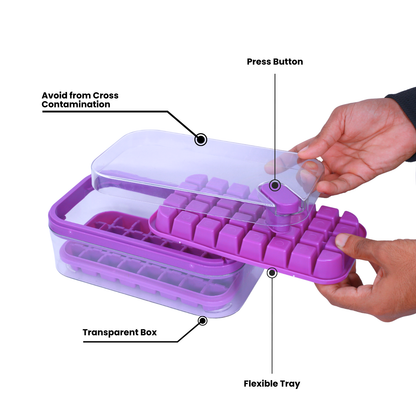 Cube Berg Ice Cube Maker Tray with Lid & Bin Easy Release, BPA-Free Storage for Juice, Cocktails & Smoothies (Multicolour)