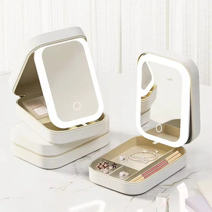 Portable Cosmetic Organizer With LED Mirror