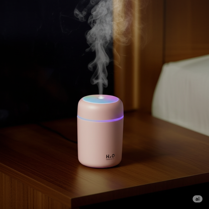 H2O Mini Cool Mist Humidifier for Bedroom, Car & Office | Portable USB Personal Air Humidifier & Aroma Diffuser with LED Night Light, Essential Oil Support
