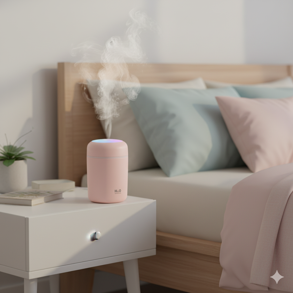 H2O Mini Cool Mist Humidifier for Bedroom, Car & Office | Portable USB Personal Air Humidifier & Aroma Diffuser with LED Night Light, Essential Oil Support