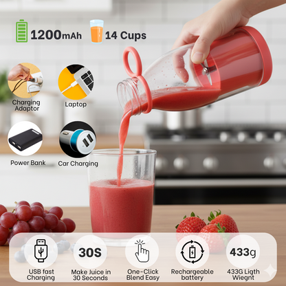Blendify Mini Portable Juicer Blender – 420ml USB Rechargeable, Wireless & Travel-Friendly. Perfect for smoothies, shakes, and fresh juices on the go with 1200mAh battery.