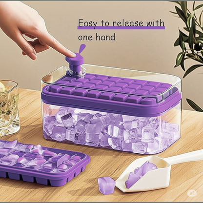 Cube Berg Ice Cube Maker Tray with Lid & Bin Easy Release, BPA-Free Storage for Juice, Cocktails & Smoothies (Multicolour)