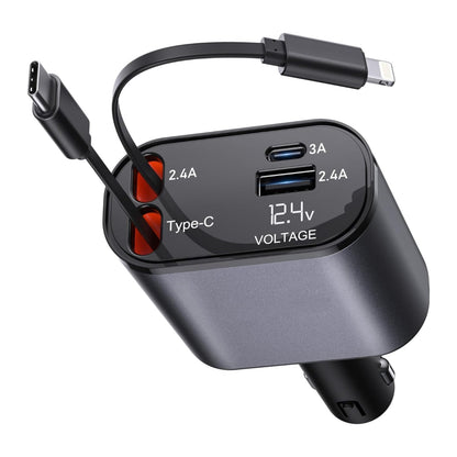 VELQORIN 120W 4 in 1 Retractable Car Charger, Super Fast Car Phone Charger, Retractable Cables & 2 USB Ports Car Adapter for Android Phones & iPhone