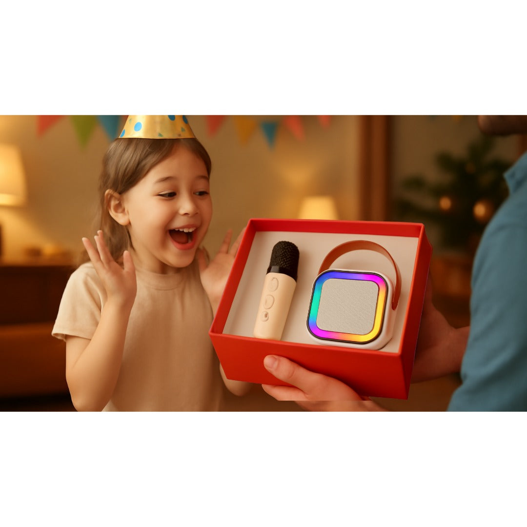 Chiltoy Rechargeable Wireless Karaoke Mic with Speaker for Singing | Wireless Mini Portable Bluetooth Speaker with Microphone &RGB LED Lights | Cute Birthday Gift for Kids | picnic mini microphone speaker