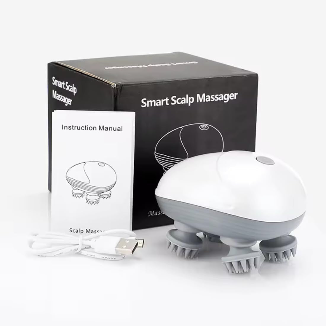 Portable Electric Scalp Massager – Handheld Head Massager with 4 Kneading Massage Nodes, Rechargeable Waterproof Hair & Stress Relief Massager for Head, Neck, Shoulder & Body Relaxation