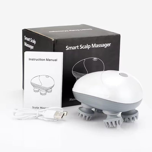 Portable Electric Scalp Massager – Handheld Head Massager with 4 Kneading Massage Nodes, Rechargeable Waterproof Hair & Stress Relief Massager for Head, Neck, Shoulder & Body Relaxation