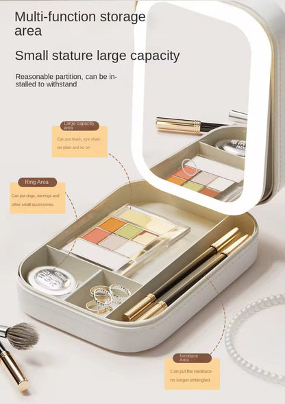 Portable Cosmetic Organizer With LED Mirror