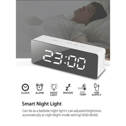 Digital LED Mirror Alarm Clock for Heavy Sleepers Kids Large LED Display with Snooze Time Temperature Function for Bedroom, Office, Travel Battery Powered and USB Power