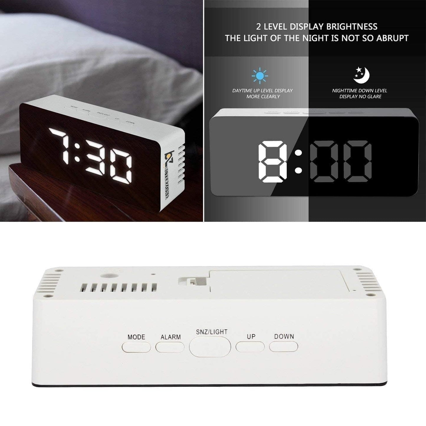 Digital LED Mirror Alarm Clock for Heavy Sleepers Kids Large LED Display with Snooze Time Temperature Function for Bedroom, Office, Travel Battery Powered and USB Power