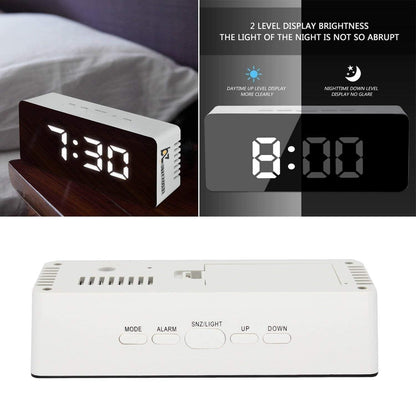 Digital LED Mirror Alarm Clock for Heavy Sleepers Kids Large LED Display with Snooze Time Temperature Function for Bedroom, Office, Travel Battery Powered and USB Power