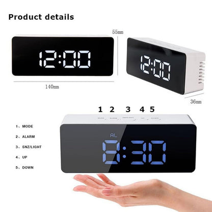 Digital LED Mirror Alarm Clock for Heavy Sleepers Kids Large LED Display with Snooze Time Temperature Function for Bedroom, Office, Travel Battery Powered and USB Power