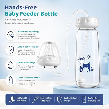 Hands-Free Baby Feeding Bottle 🍼👶 – Self-Feeding Straw Bottle with Anti-Colic Design, 150ml/240ml, BPA Free