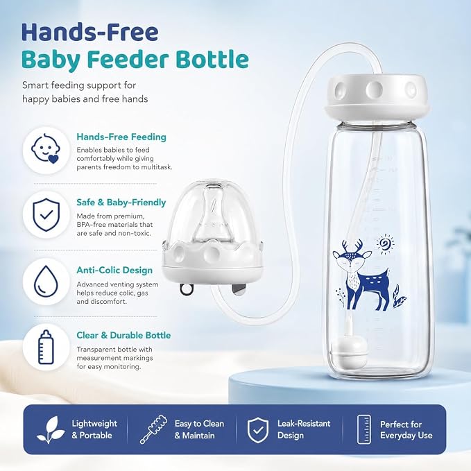 Hands-Free Baby Feeding Bottle 🍼👶 – Self-Feeding Straw Bottle with Anti-Colic Design, 150ml/240ml, BPA Free