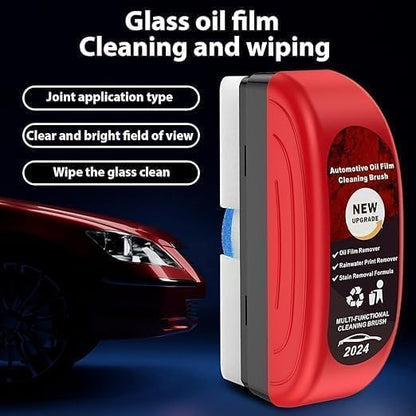 Oil Film Cleaning Brush for Car Windshield & Glass | Window Cleaner with Sponge Board Handle | Reusable Cleaning Tool for Clear Visibility | Interior & Exterior Use