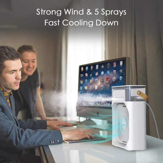 Portable Air Conditioner Fan, Mini Evaporative Air Cooler with 7 Colors LED Light, 1/2/3 H Timer, 3 Wind Speeds and 3 Spray Modes for Office, Home, Dorm, Travel