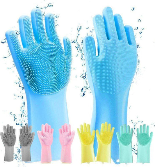 Silicone Non-Slip | Dish Washing | Pet Grooming |  Magic Latex Scrubbing Gloves for Household Cleaning | Great for Protecting Hands