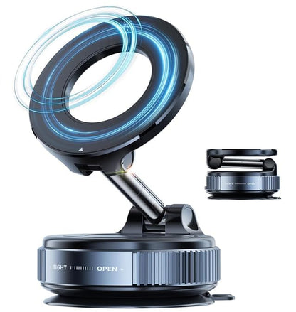 Car Phone Mount, 360-Degree Adjustable Vacuum Suction, Magnetic Phone Holder with Adhesive Disc, Universal Fit for All Mobile Phones