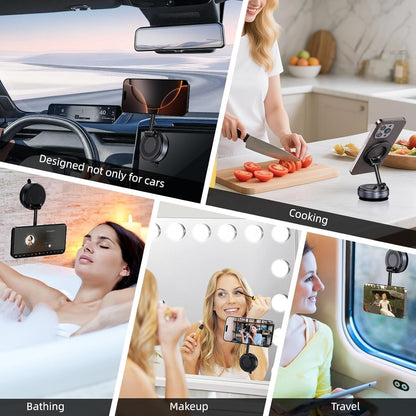 Car Phone Mount, 360-Degree Adjustable Vacuum Suction, Magnetic Phone Holder with Adhesive Disc, Universal Fit for All Mobile Phones