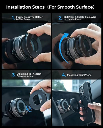 Car Phone Mount, 360-Degree Adjustable Vacuum Suction, Magnetic Phone Holder with Adhesive Disc, Universal Fit for All Mobile Phones