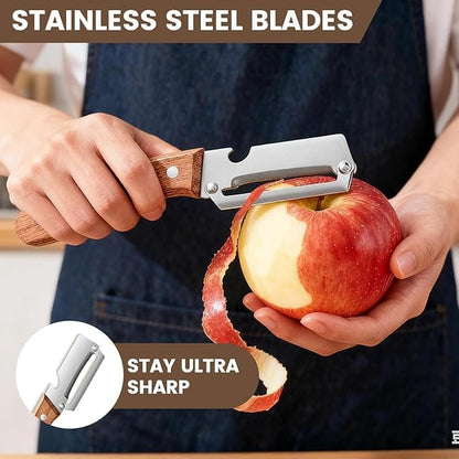 Multi-Functional Stainless Steel Vegetable Peeler with Wooden Handle & Bottle Opener | Single Blade Peeler for Fruits & Vegetables | Sharp, Durable & Easy-Grip Kitchen Tool (1 Pc)