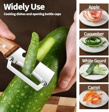 Multi-Functional Stainless Steel Vegetable Peeler with Wooden Handle & Bottle Opener | Single Blade Peeler for Fruits & Vegetables | Sharp, Durable & Easy-Grip Kitchen Tool (1 Pc)