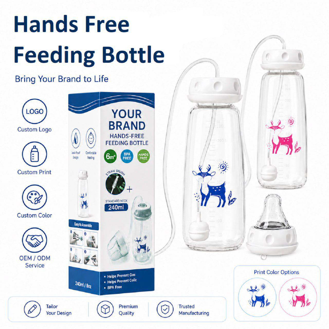 Hands-Free Baby Feeding Bottle 🍼👶 – Self-Feeding Straw Bottle with Anti-Colic Design, 150ml/240ml, BPA Free