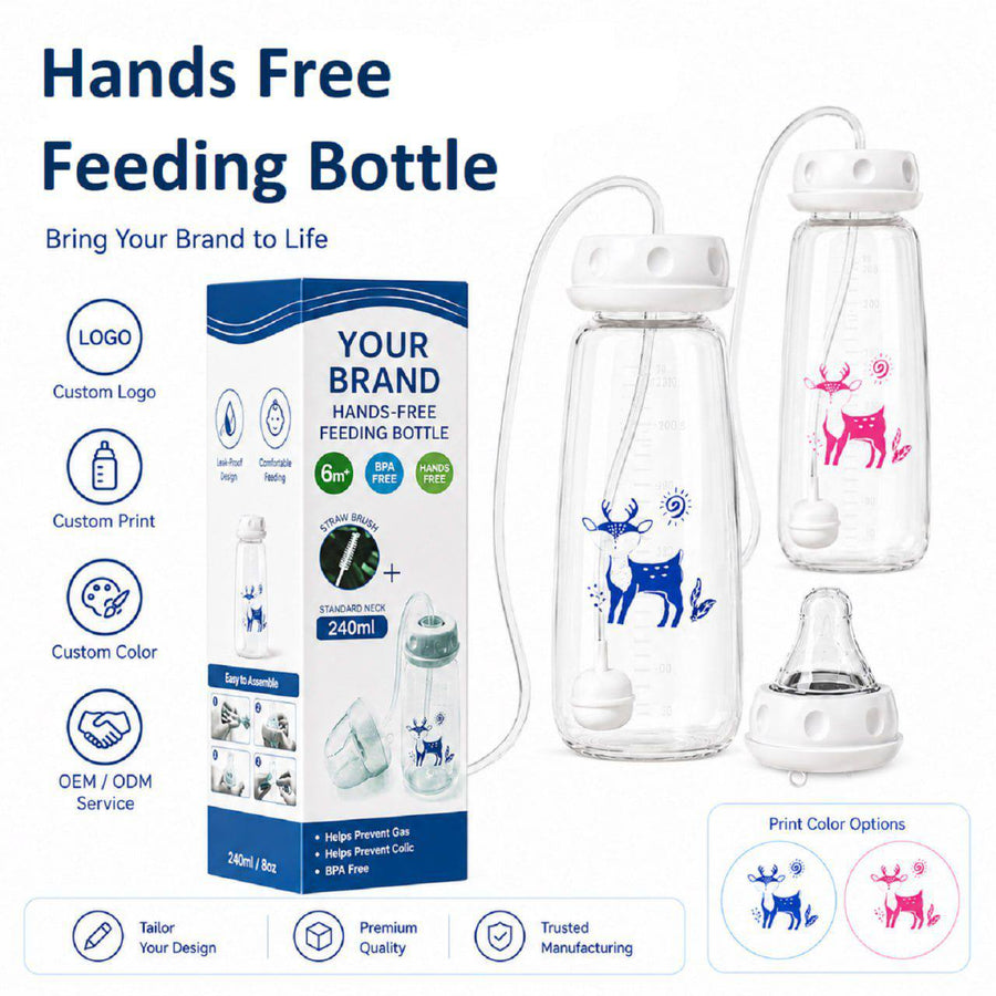 Hands-Free Baby Feeding Bottle 🍼👶 – Self-Feeding Straw Bottle with Anti-Colic Design, 150ml/240ml, BPA Free