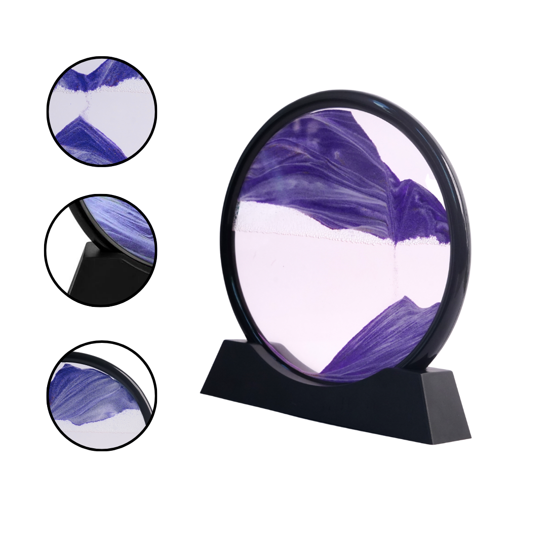 3D Dynamic Sand Art – Round glass frame with flowing sand creating relaxing, ever-changing patterns. Perfect for home, office, or desktop décor.