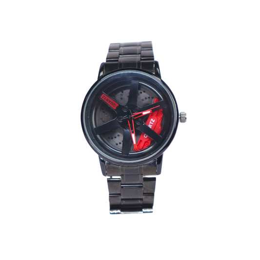 Spinning Car Wheels Rolling Creative Fashion Watches – Black Dial, Analog, Stainless Steel Band